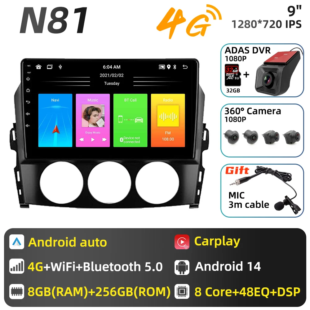 Auto radio voor Mazda MX-5 Miata NC 2005 - 2015 Auto multimediaspeler Android Carplay Auto GPS Navigatie Head Unit Stereo 2 Din - afbeelding 1