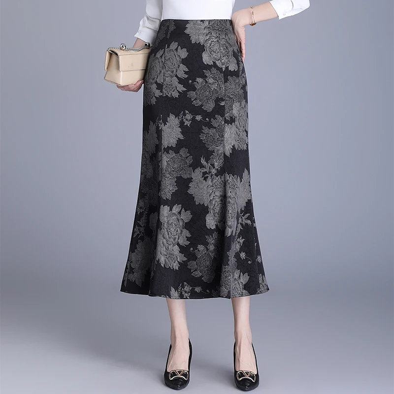 

Ele Fi Tail f Skirt Women's Print High Waist Slimming Spring 2025 New Sle Long Body Contouring Chinese Sle Skirt