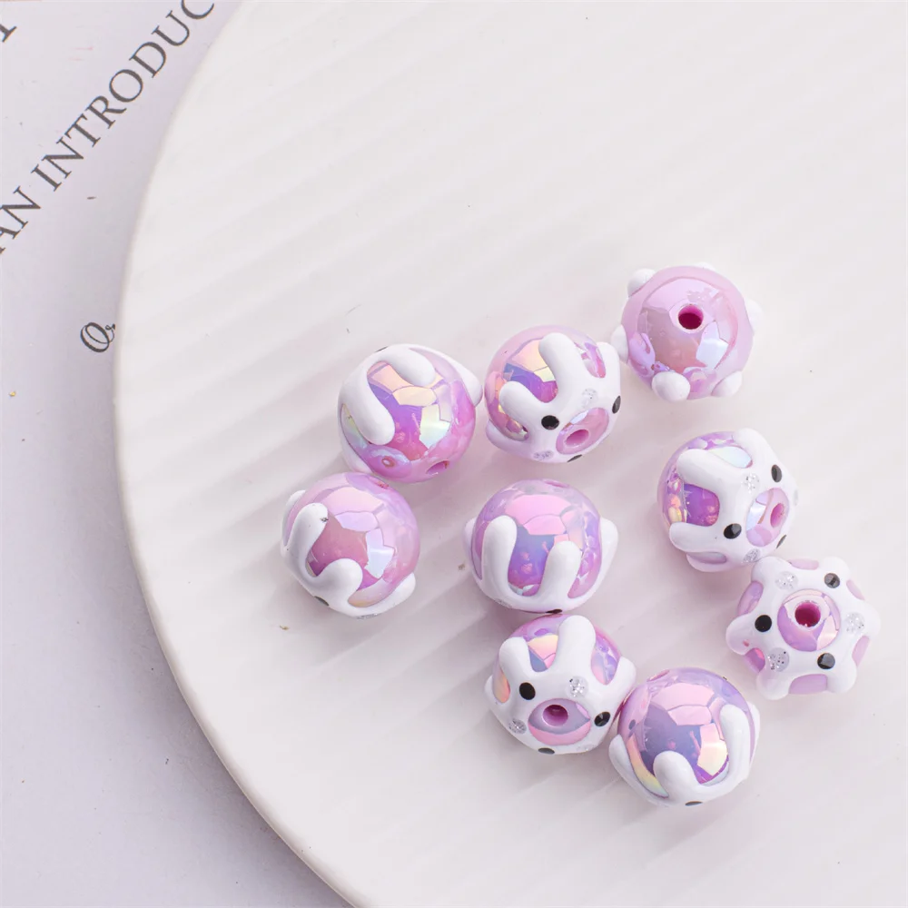 SW18 16mm Cute HHand-painted Cake Beads Illusion Flower Colored Round Bead Handmade Beaded Mobile Phone Chain Bracelet Materials