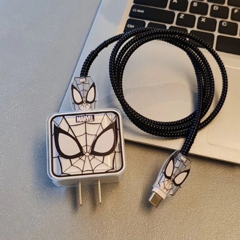 

Защитный чехол для кабеля для передачи данных «Человек-паук», мультяшные фигурки из фильма Marvel, 20 Вт, IPhone, зарядное устройство для быстрой зарядки, корпус, кабель для мальчиков, мужчин и женщин