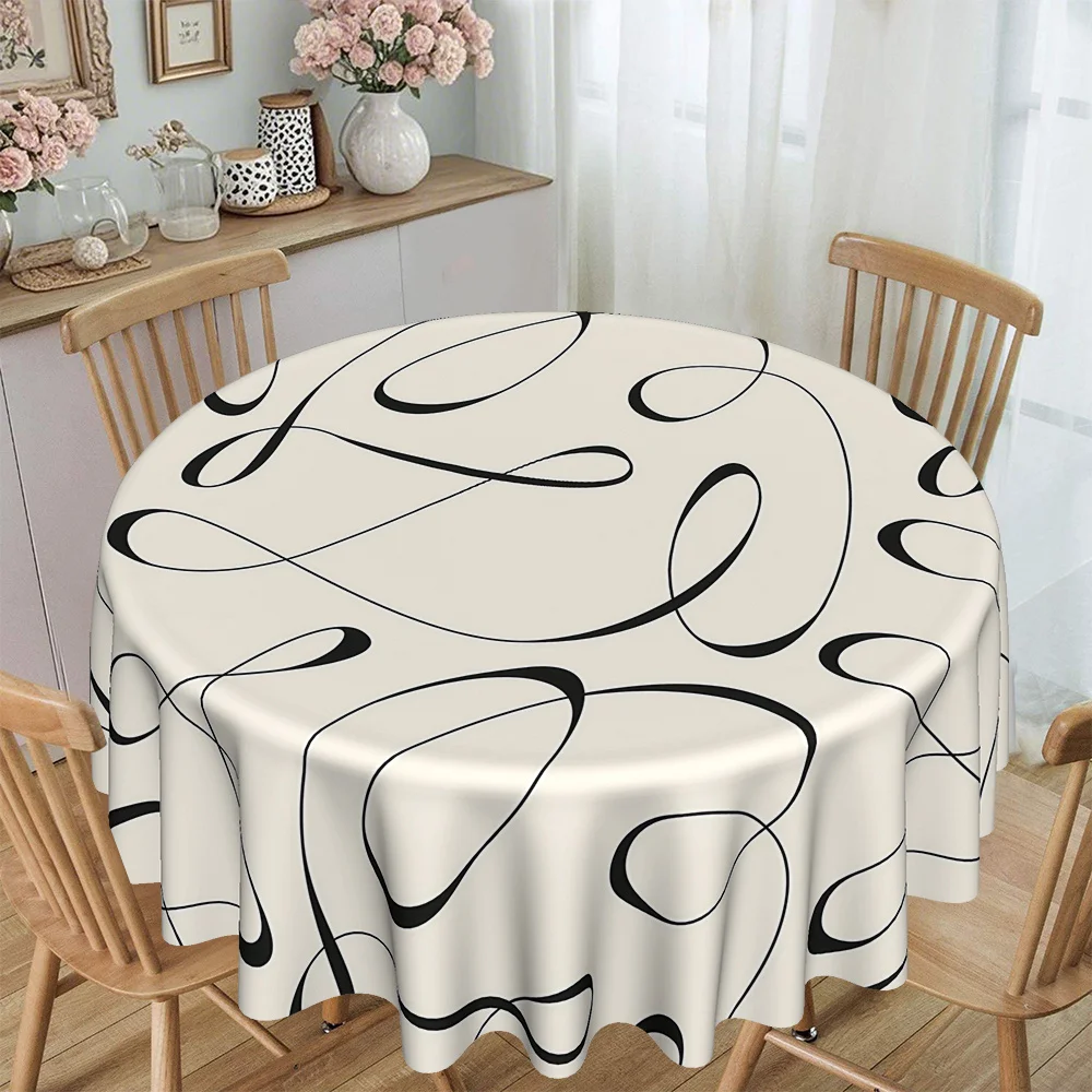 JIT, 1pc modern high-quality line-printed round tablecloth for kitchen and dining room, 120g/㎡ twill polyester materialzyc
