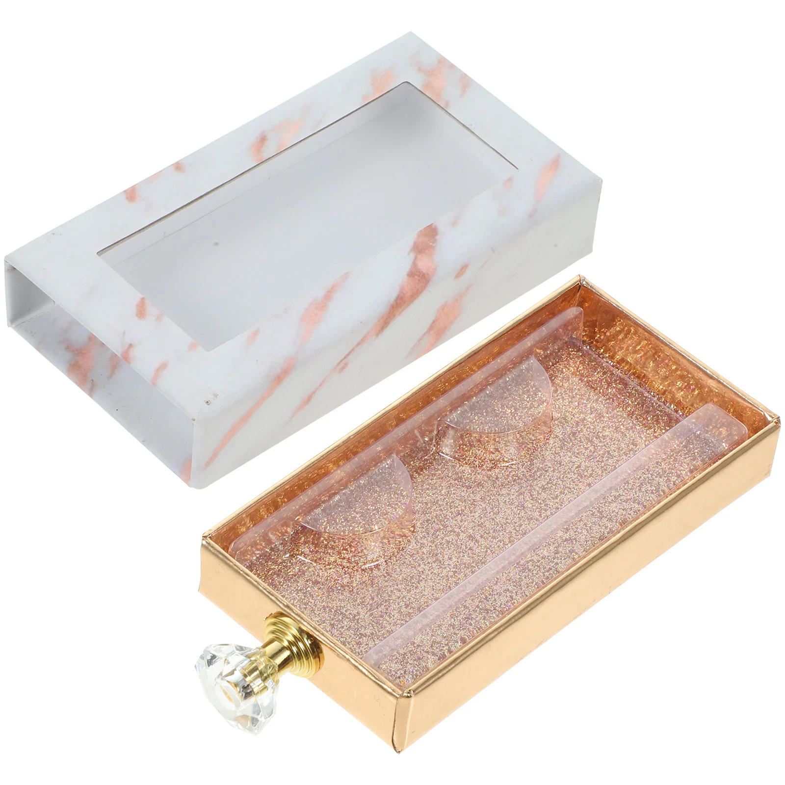 Diamond Handle Drawer Box for False Eyelashes Storage Portable Lightweight Rectangle Case with Clear Window Travel Friendly Fake