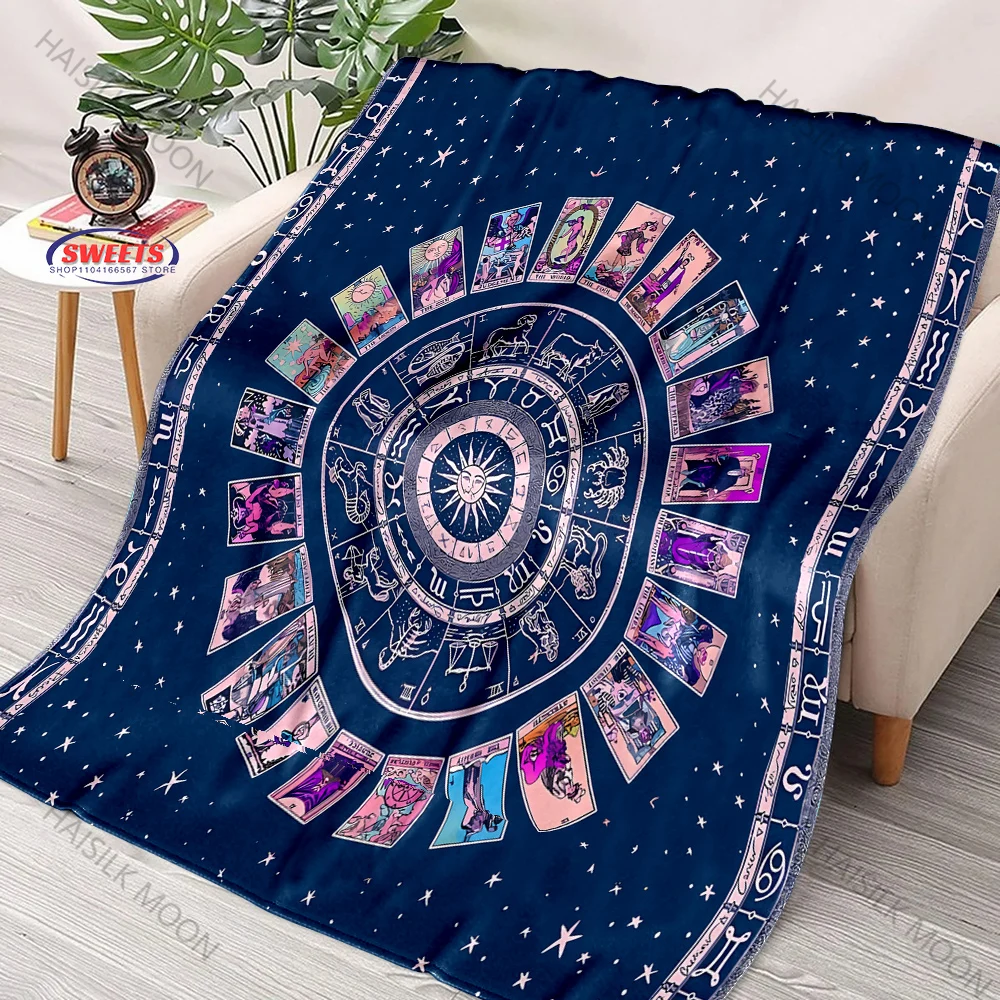 

1PC Tarot Card 12 Zodiac Card Printed Blanket,Home Four Seasons Blanket,Birthday Christmas Thanksgiving Gifts for Family Friends
