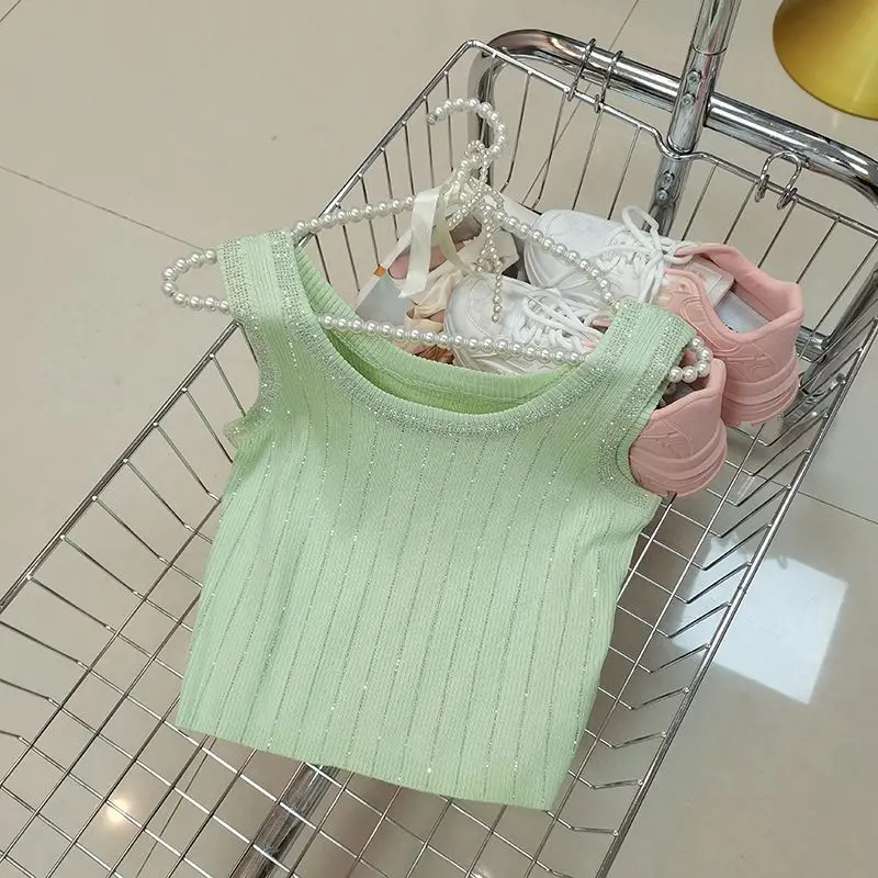 Nuovi prodotti primaverili Diamanti a strisce verticali in gilet lavorato a maglia lucido e versatile di nuovo stile estivo