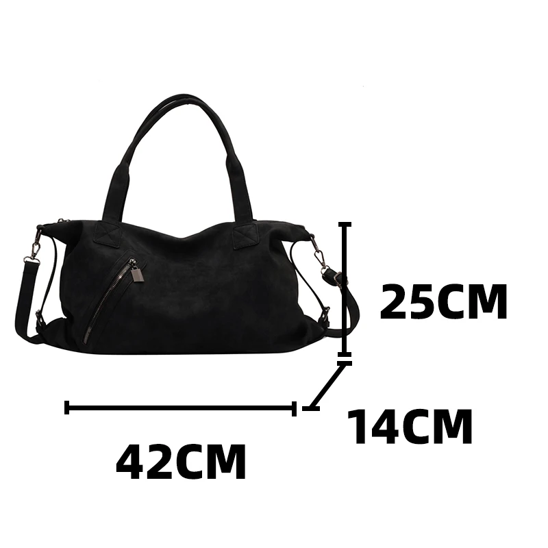 Black Large Handbag for Women Retro Nubuck Leather Serviceable Sweethearts Camp Travel Crossbody Bags Female Boston Shoulder Bag