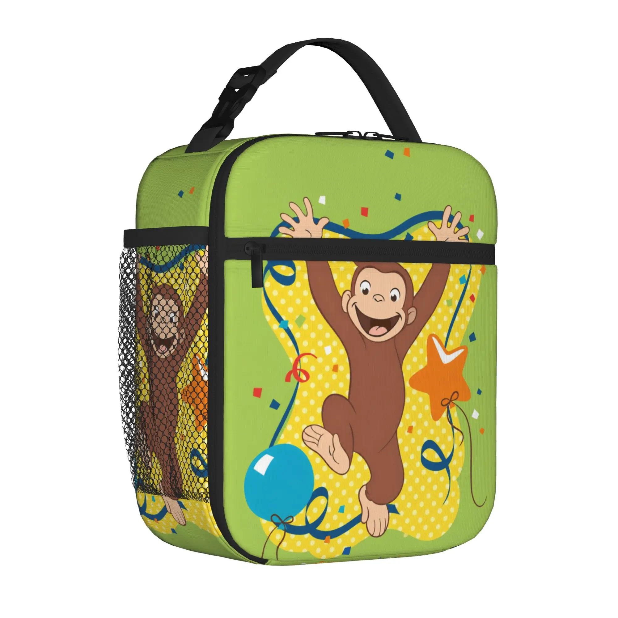 Curious Monkey Georges Cartoon Insulated Lunch Tote Bag for Outdoor TV Series Portable Thermal Cooler Large Size Food Bag