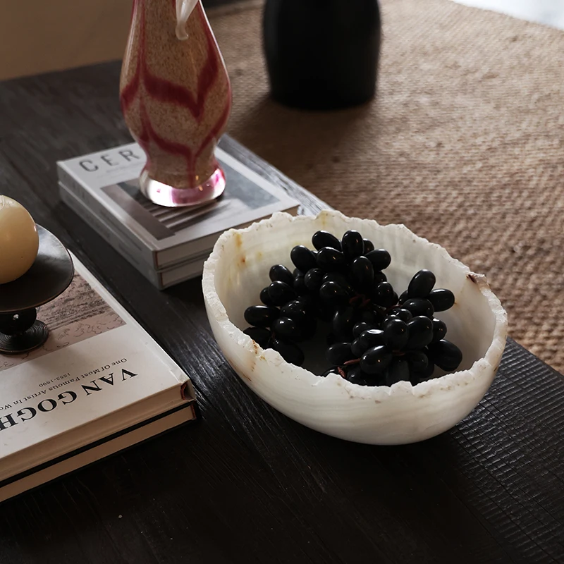 Natural Marble Tray for Coffee Table Decorative Handcrafted Fruit Bowl for Kitchen Counter Home Decor