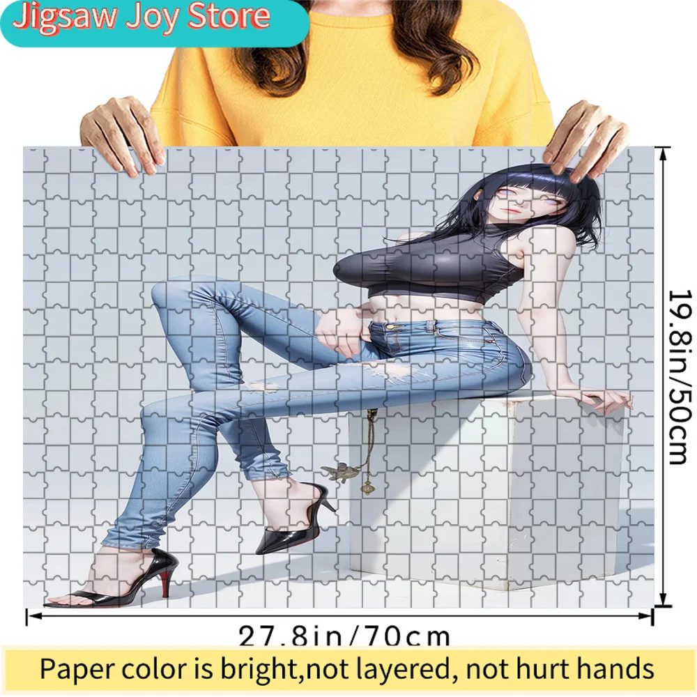 

Аниме-девушка в рваных джинсах и на каблуках: художественный бумажный пазл, стильная современная сцена с персонажами, коллекционный подарок для снятия стресса