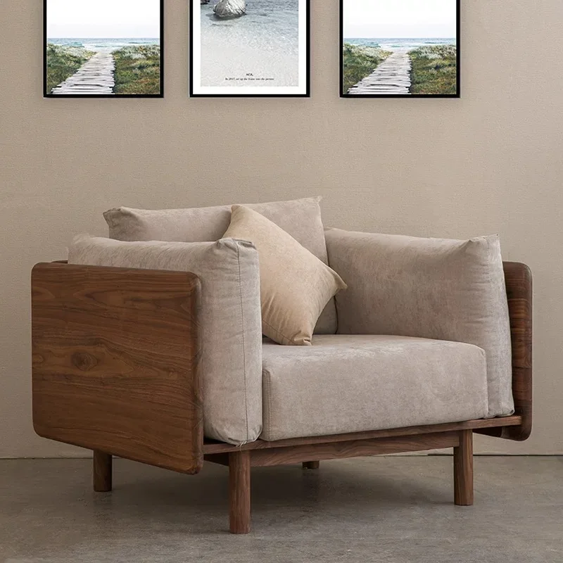 Nordic Japanese modern minimalist black walnut sofa