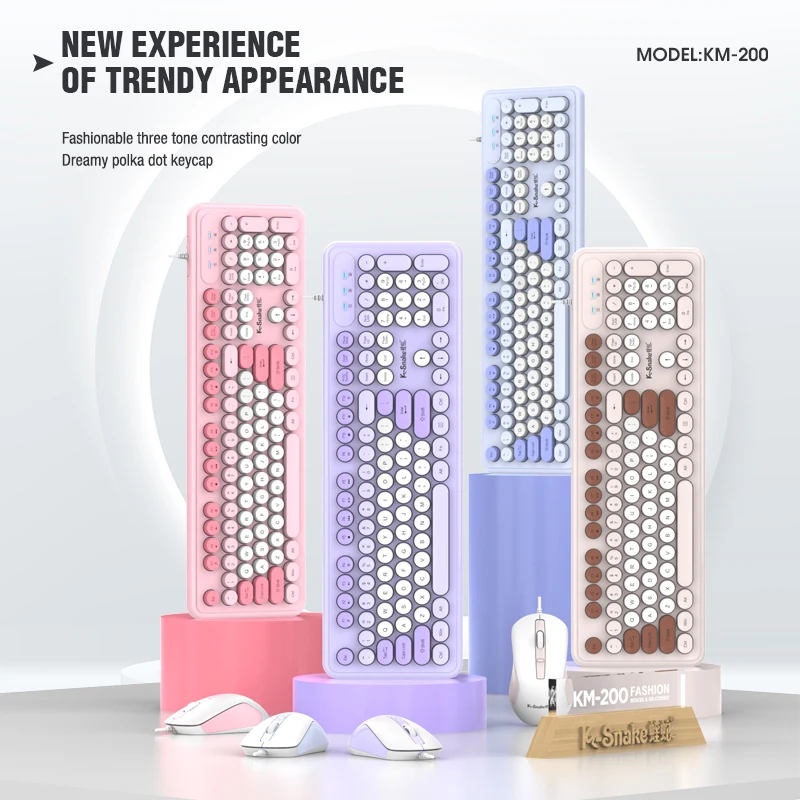 

K-sanke KM200 wired keyboard and mouse set laptop home office silent girls keyboard cute punk keycaps