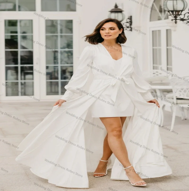 2 Pieces White Elegant Wedding Maternity Dress Photography Full Sleeves Night Robe Wedding Party Prom Gowns Customized