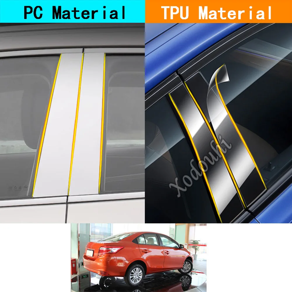 

Накладки на стойки дверей и оконные молдинги из ТПУ/глянцевого зеркального пластика, 10 шт., для Toyota Vios Yaris Sedan 2014-2022