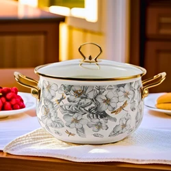 Multi-size Golden Handle Enamel Soup Pot Classy Kitchen Essential Pot