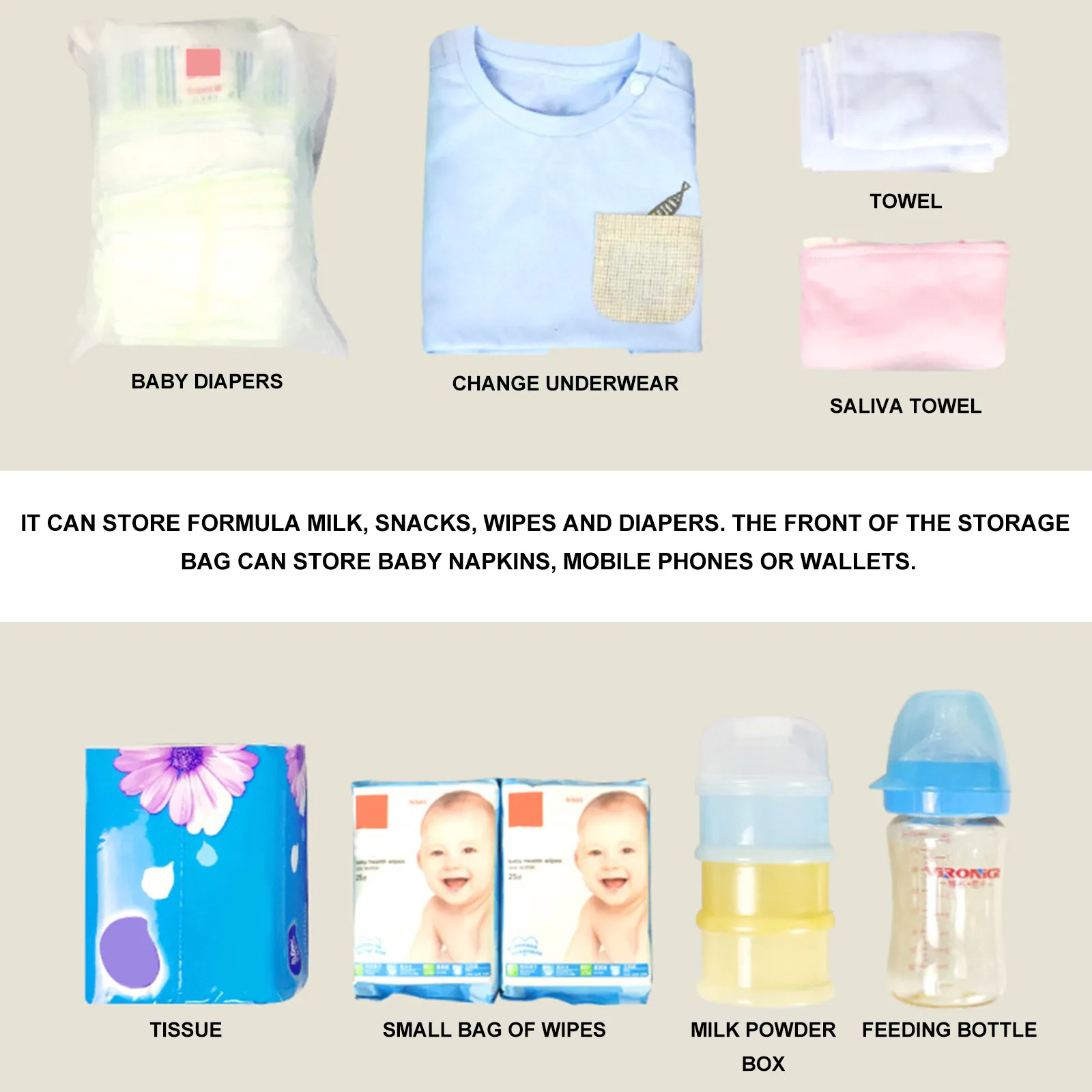 

Сумка-органайзер для детской коляски, водонепроницаемая сумка для хранения подгузников, регулируемые ремни, 2 держателя для стаканов, несколько карманов, простая установка