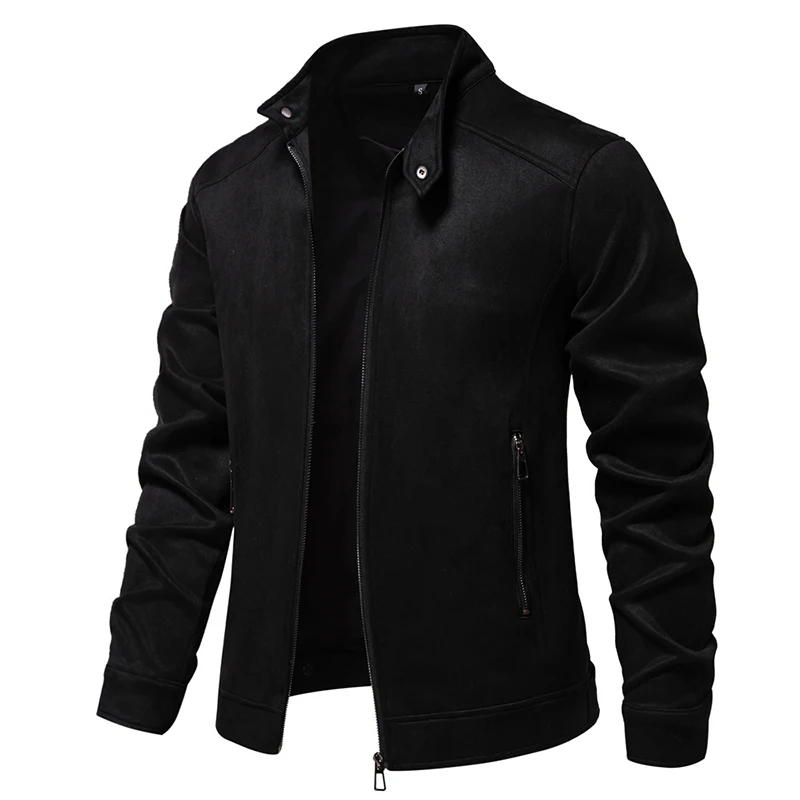 Men s Suede Jacket Solid Color Stand Collar Bomber Jacket Long Sleeve Coat Fall Casual Zipper  Outerwear