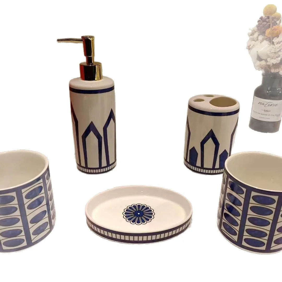 European-Style Ceramic Five-Piece Bathroom Set Washing Mouthwash Cup Supplies Cross-Border Delivery 5