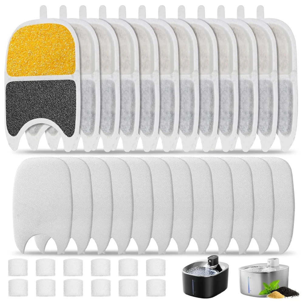 12PCS Replacement Filters + Sponges For 4L Stainless Steel Water Fountain Drinking Dispenser with 6-layer Filtration System