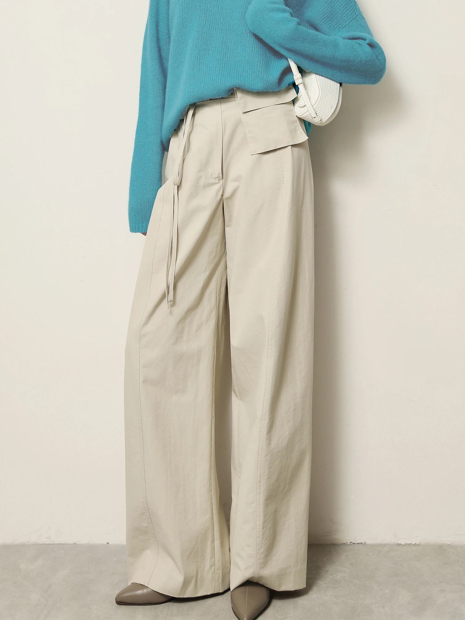 

Женские брюки с высокой талией и прямыми штанинами, со съемными карманами, универсальные, широкие, в стиле кэжуал, однотонные, с естественной линией талии