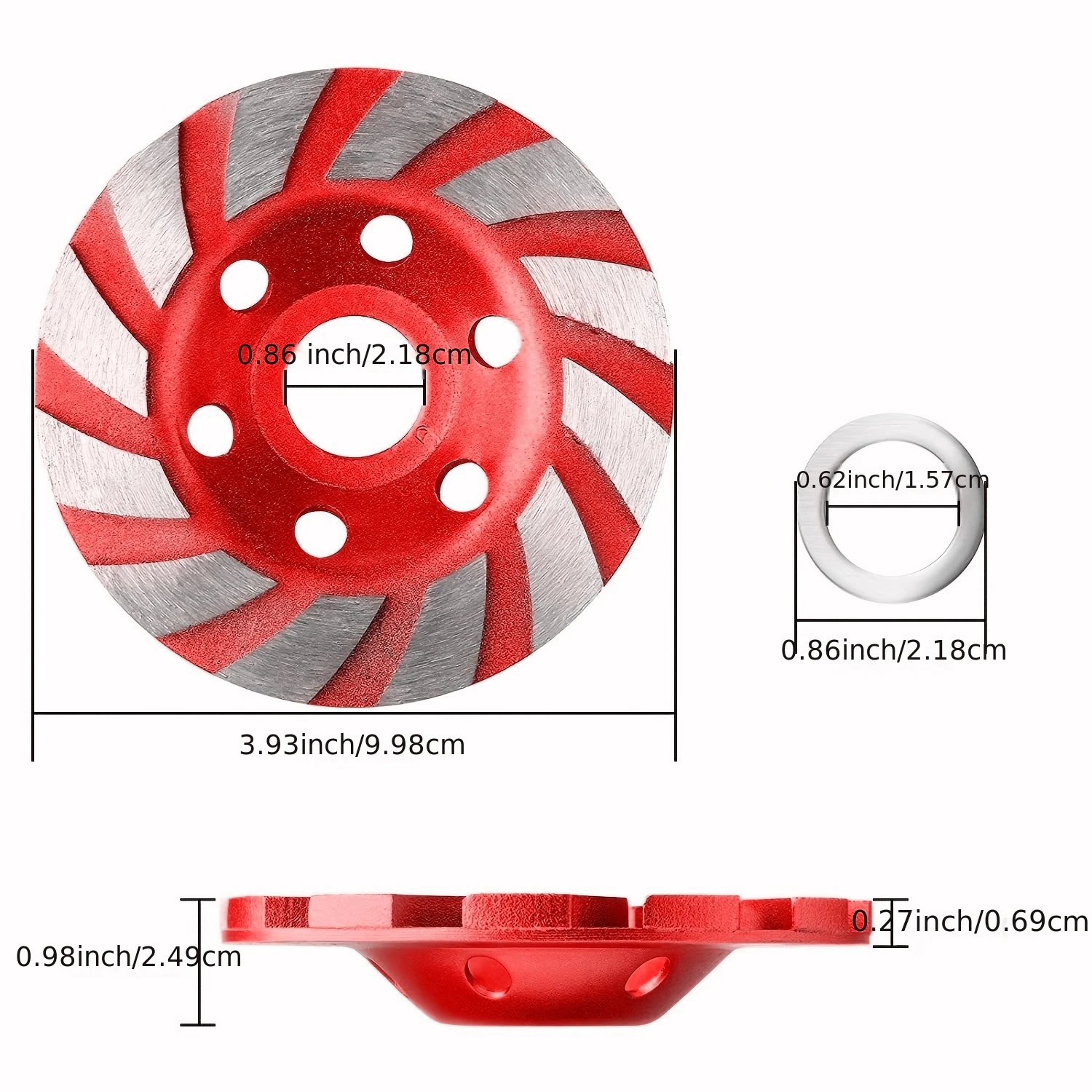 1pc Red Heavy Duty 4 Inch 100mm Diamond Grinding Cup Wheel with 12 Segments for Concrete and Angle Grinders