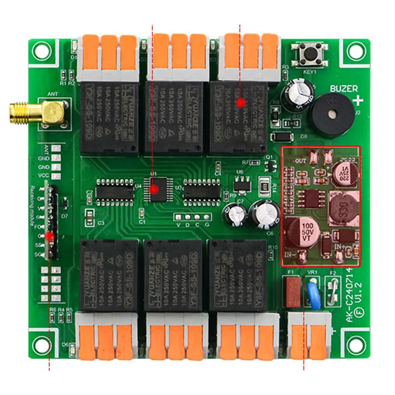 DC 12V 24V 36V 6CH RF Interruttore di telecomando senza fili Ricevitore radio con telecomando a lunga distanza 1000M Ventose antenna