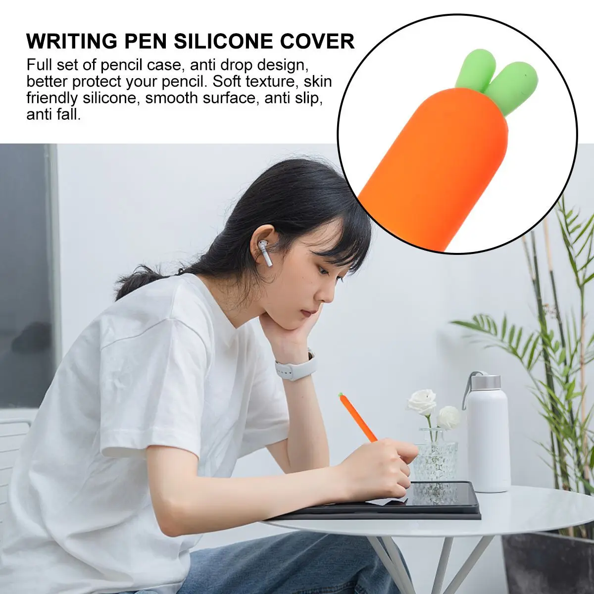 

1Pcs Pencil Silicone Carrot Cover Protective Sleeve Compatible Pencil 1 2 Soft Skin-Friendly Anti-Fall Non-Slip Case