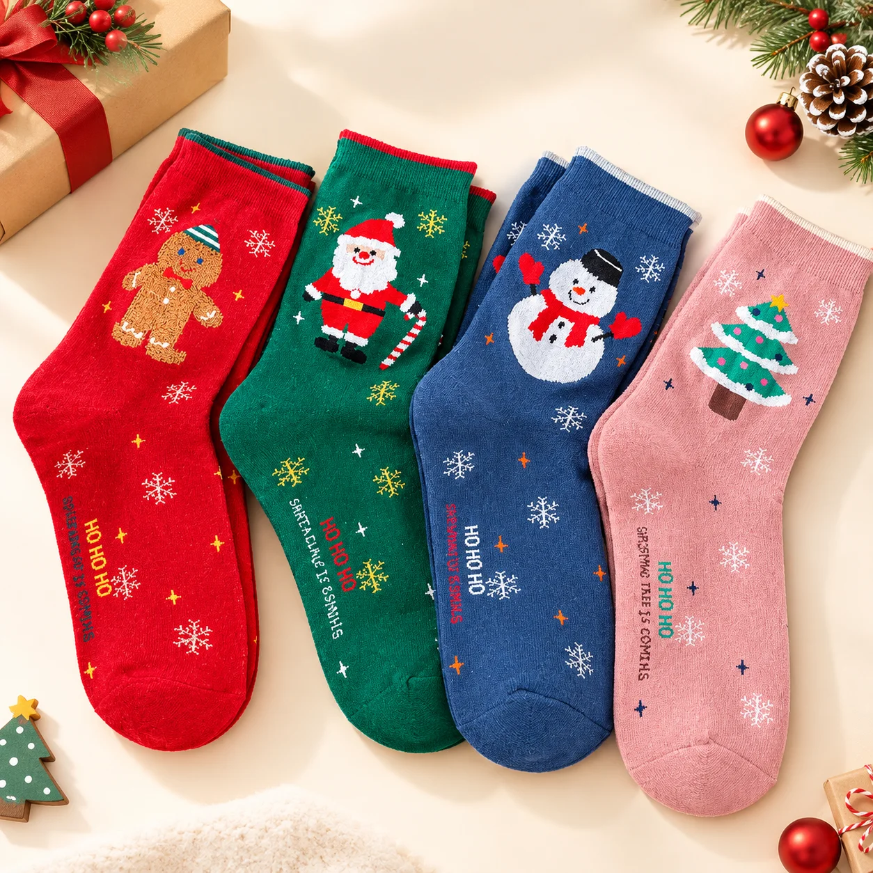 4/8/12 Pairs Children Socks Cute Gingerbread Candy Cane Pattern Christmas Socks For Girls Boys Soft Cotton Toddlers Leg Warmers