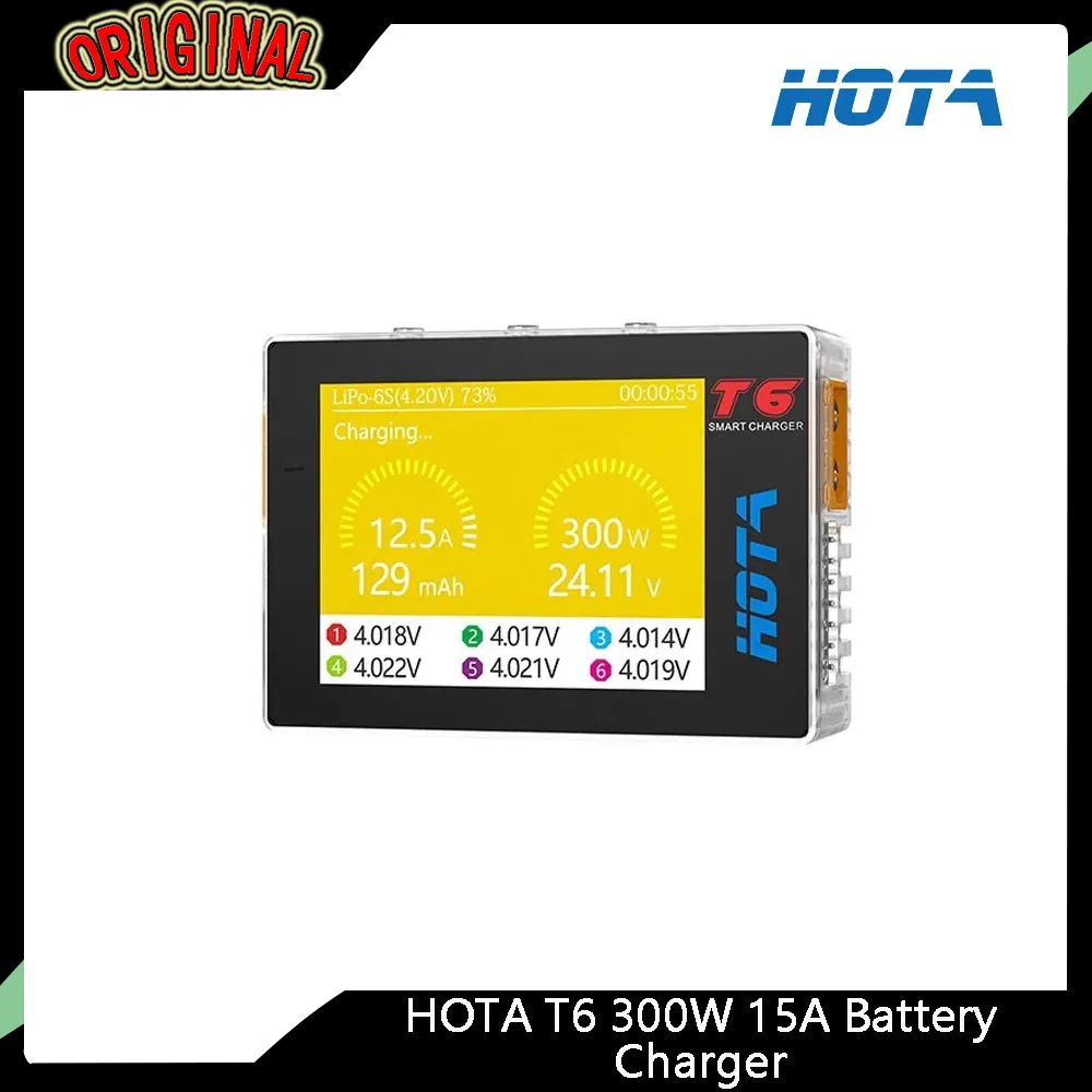 Cargador digital RC HOTA T6 300W 15A - Entrada PD 90W, compatible con LiHv/Lipo/NiMh/Li - ion/Ni - Cd, cargador y descargador de equilibrio Lipo de 1-6S