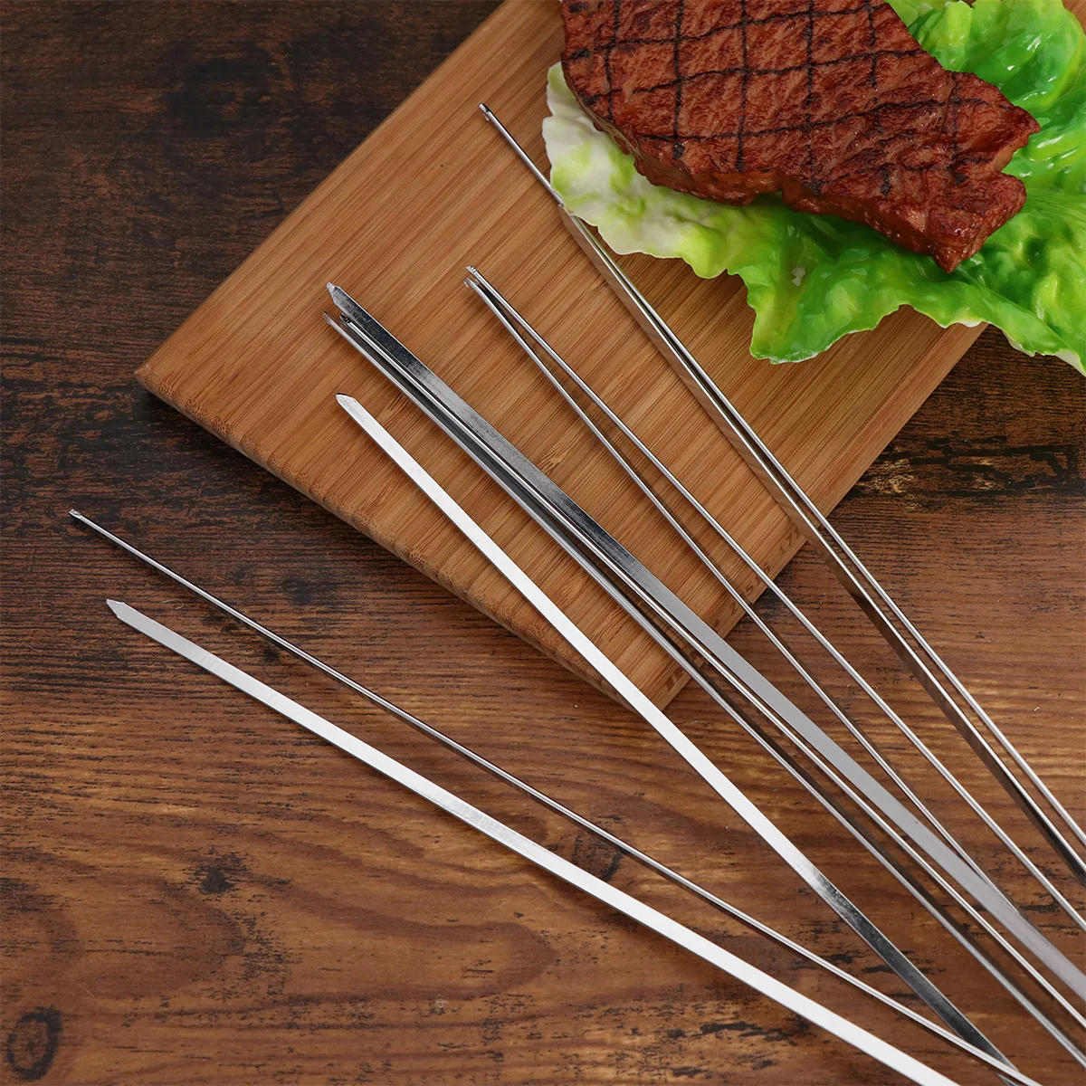 

20pcs BBQ Sticks Stainless Steel Skewers Nonstick Grill Forks Metal Barbecue Tools Outdoor Camping
