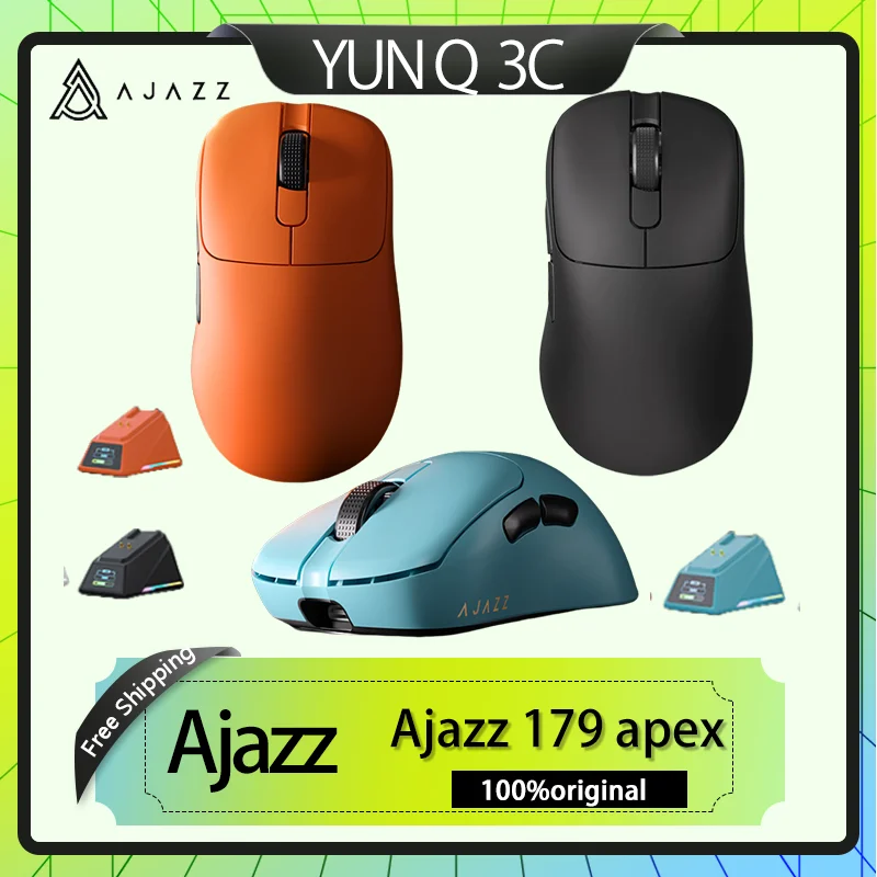 

Беспроводная мышь Ajazz Aj179 Apex, 2,4 г, трехрежимная, индивидуальная, Paw3950, 8k, RGB, большая ручная игровая мышь для киберспорта с зарядной базой