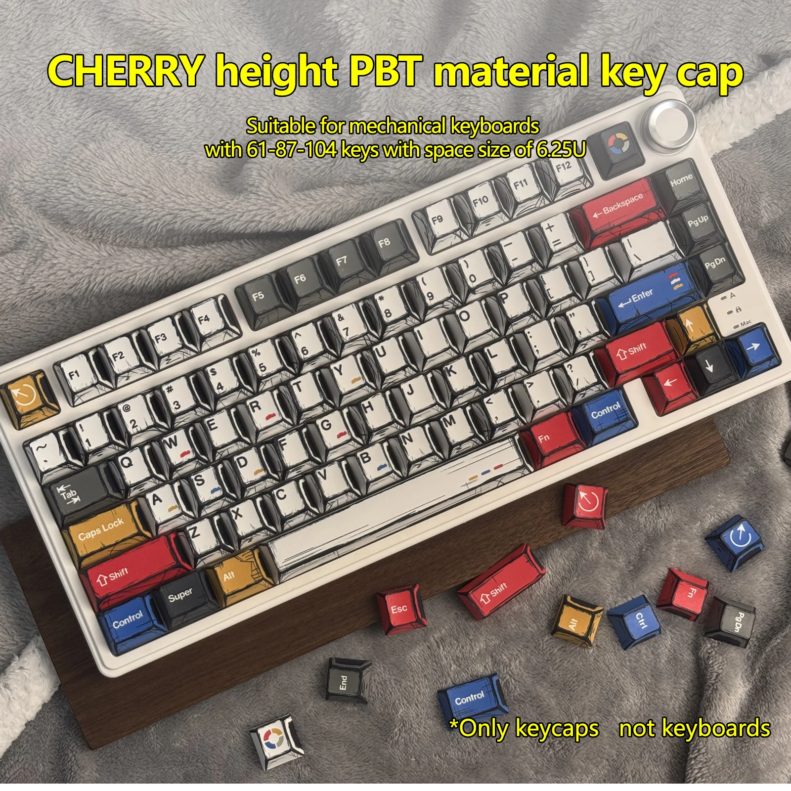 CHERRY Original Hand-Painted Manga Style PBT Keycap, Classic Retro Cartoon Design Mechanical Keyboard Cap