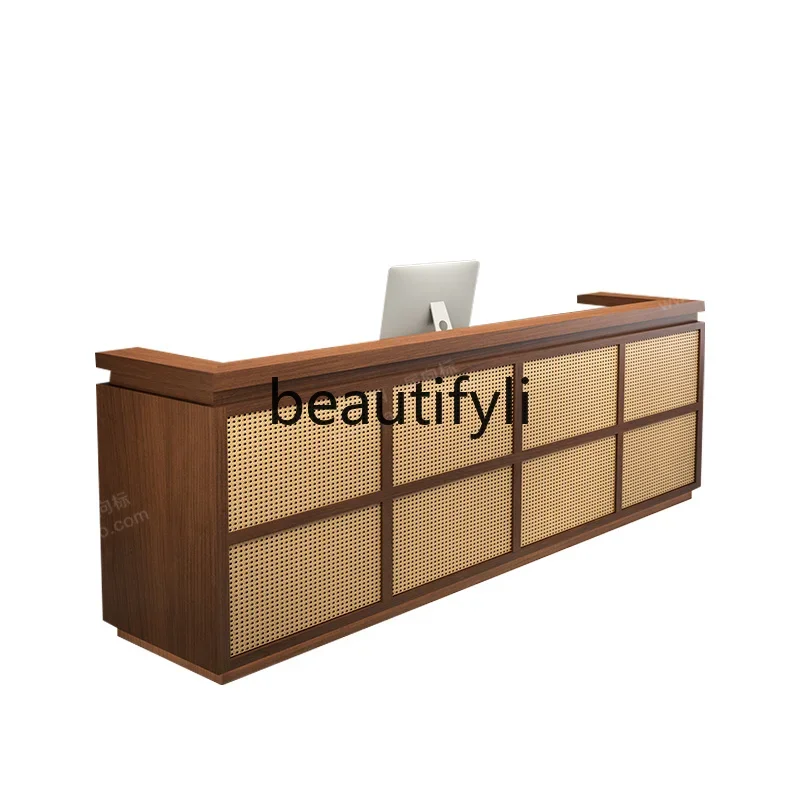 

D80 Retro solid wood rattan checkout page Bar Clothing store New Chinese style B & B Yoga studio Reception desk