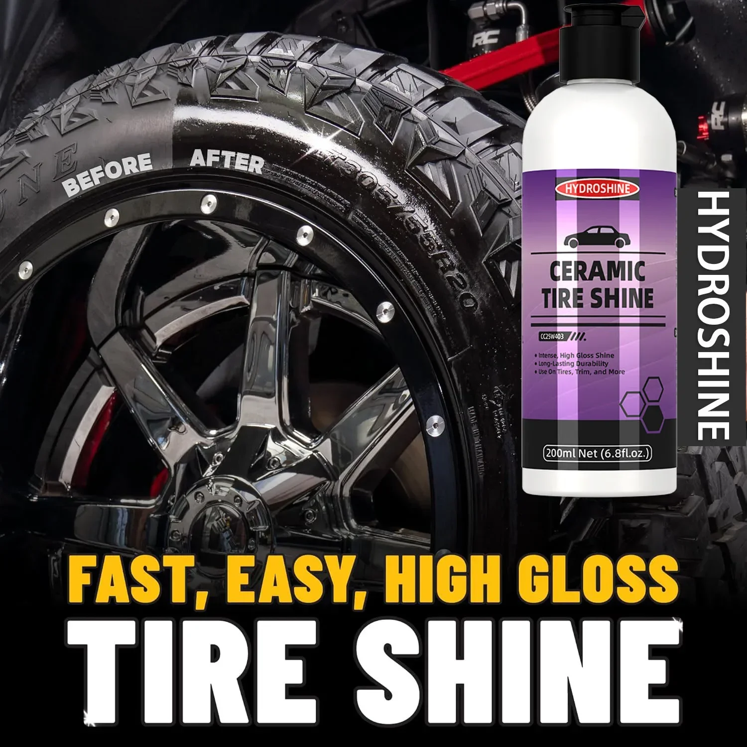 

Hydroshine Car Ceramic Tire Shine Blackening Coating Anti-Aging Polish Long Lasting Gloss Car Refurbishing Repair Tool Gloss Gel