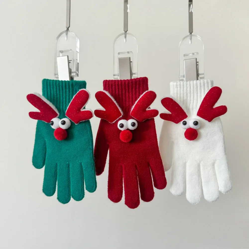 Touchable Screen Christmas Gloves Knitted Full Finger Touch Screen Gloves Antler Christmas Full Finger Gloves Cycling Driving
