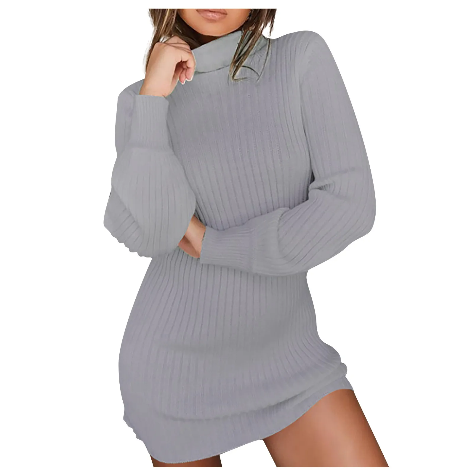 

Autumn Knit Sweater Dress Women Long Sleeve Turtleneck Soild Colour Mini Dresses Fashion Loose Warm Vestidos Casual