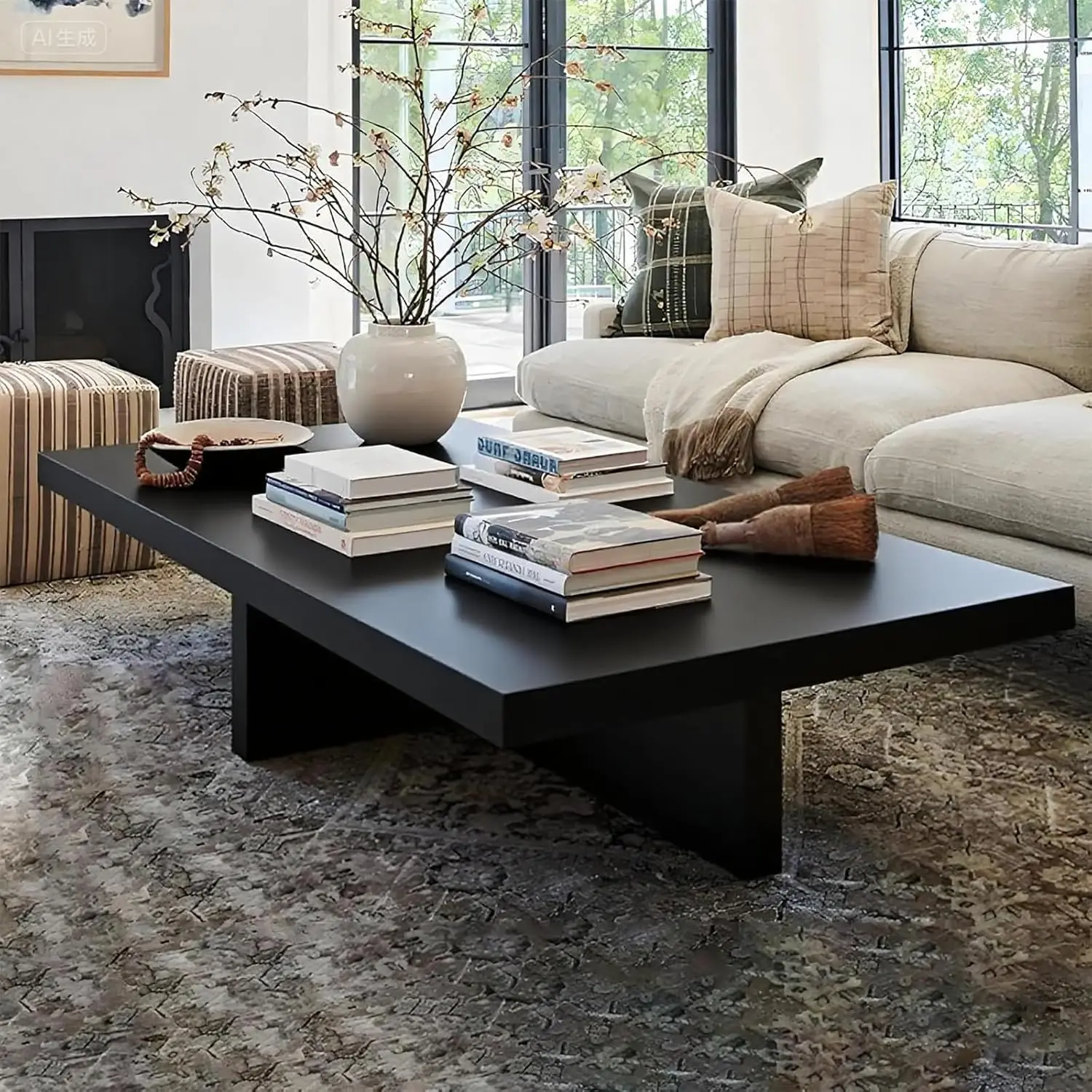 

Solid Wood Coffee Table, Farmhouse Square Center Table, 2” Thick Tabletop, Durable Natural Wood Grain, Living Room Table