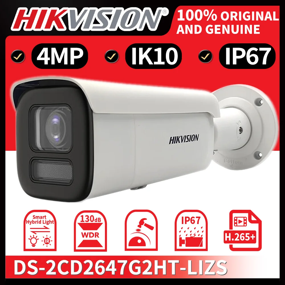 Hikvision Original 4 MP Smart Hybrid Light with ColorVu Motorized Varifocal Bullet Network Camera POE IP67 DS-2CD2647G2HT-LIZS