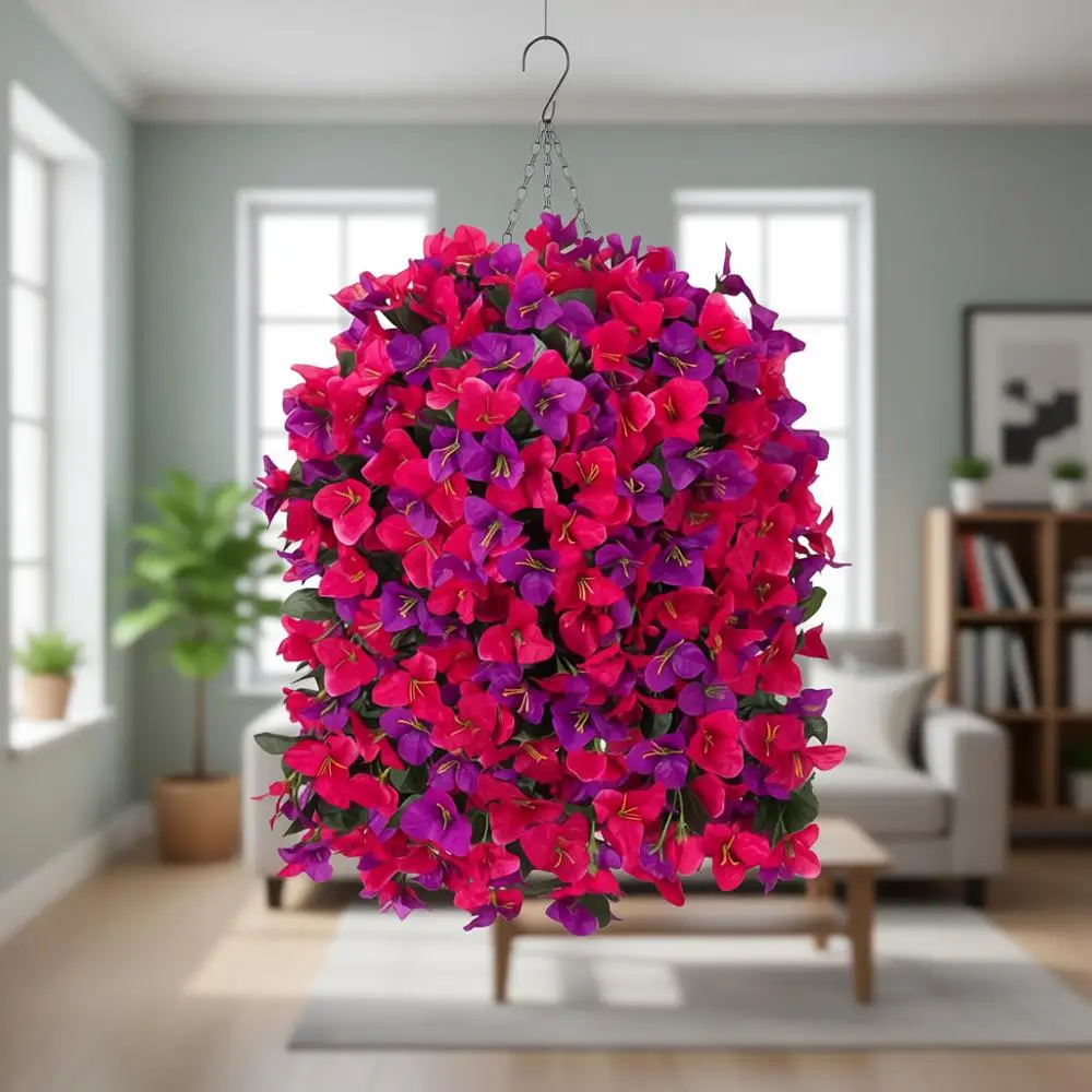 

Искусственные подвесные кашпо для уличного декора, набор из 3 штук, УФ-стойкие, из шелковой бугенвиллии, для патио, сада, балкона