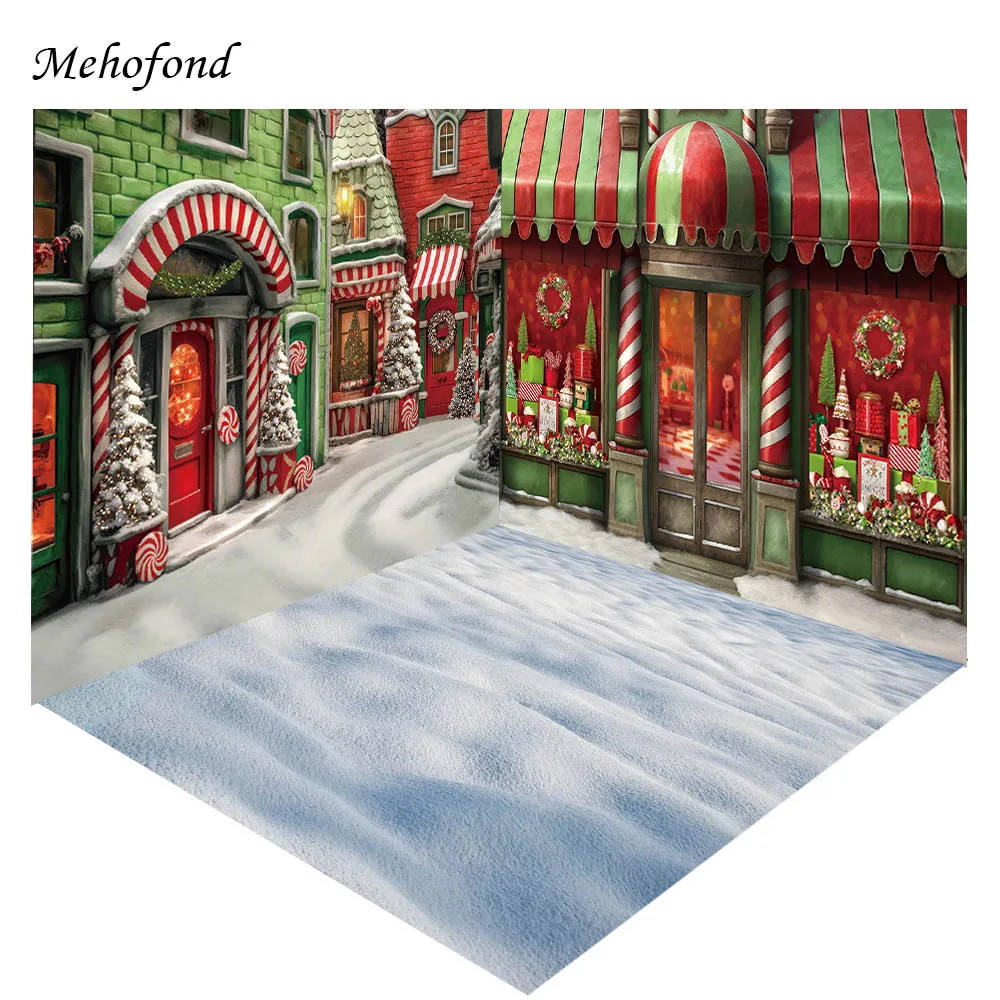 Mehofond Photography Background Christmas Candy Shop Winter Snow Xmas Tree Gifts Kid Family Portrait Decor Backdrop Photo Studio