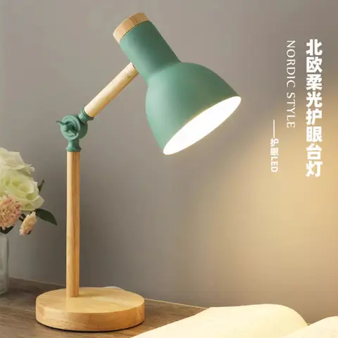 크리 에이 티브 북유럽 테이블 램프 나무 예술 LED 턴 헤드 간단한 침대 옆 책상 조명/눈 보호 독서 및 침실 연구 램프