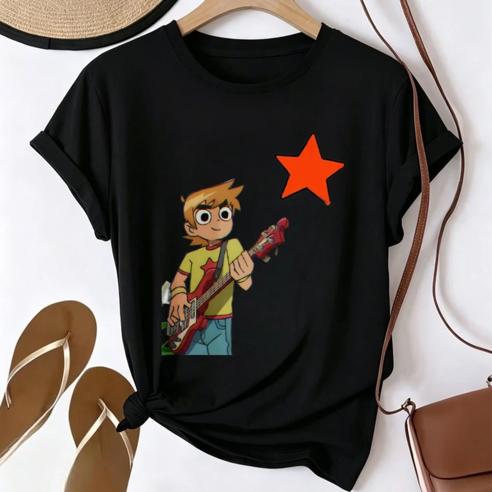 Scott Pilgrim Guitar Red Star Graphic T-shirt Men Women Anime Cartoon Character Print  Tee Rock Music Fan Retro Comic Aesthetic