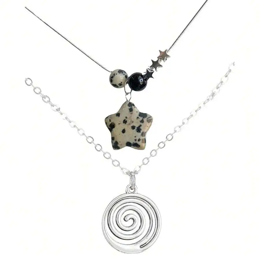 

2-Piece Layered Star and Spiral Pendant Necklace Set for Women