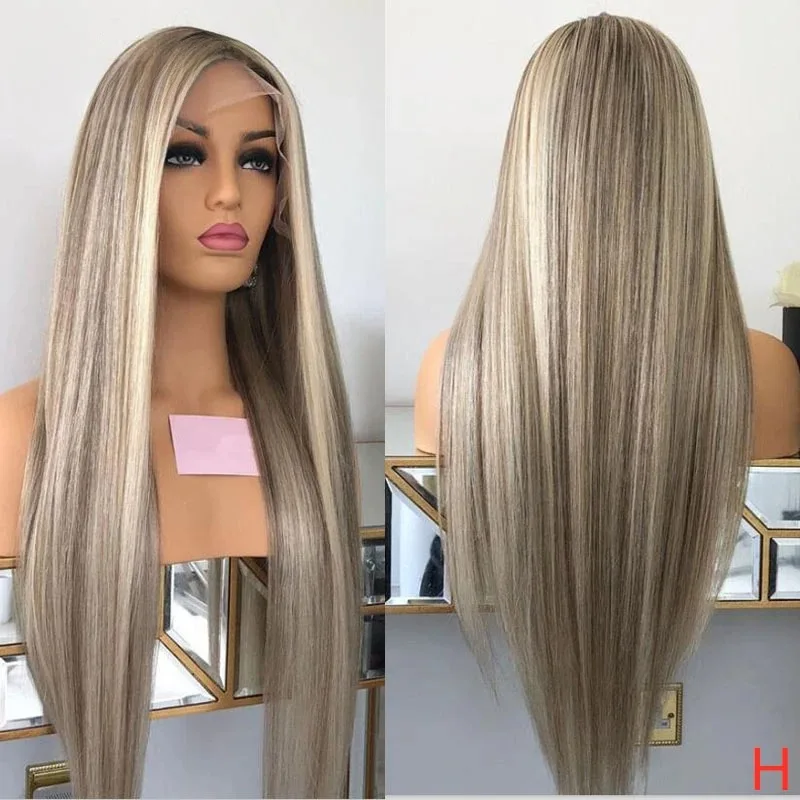 

Ash Blonde Wig Straight Lace Front Wigs 13x4 HD Transparent Highlight Wigs Pre Plucked Glueless Synthetic High Quality for Women
