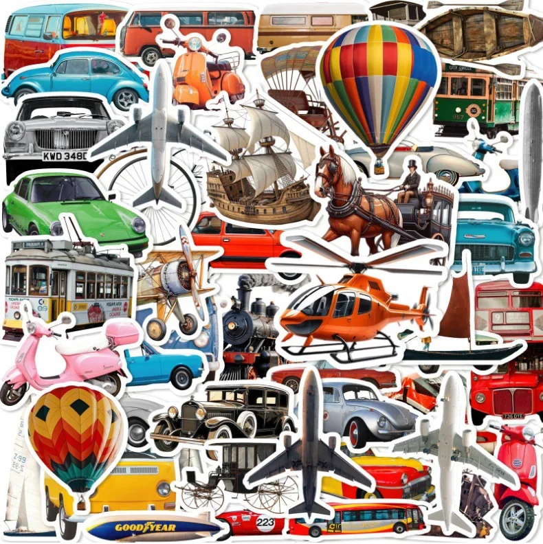 10/50PCS Retro Transportation Graffiti Stickers Car Airplane Boat Decoration Realistic Style DIY Toys Laptop Guitar Bike Decals