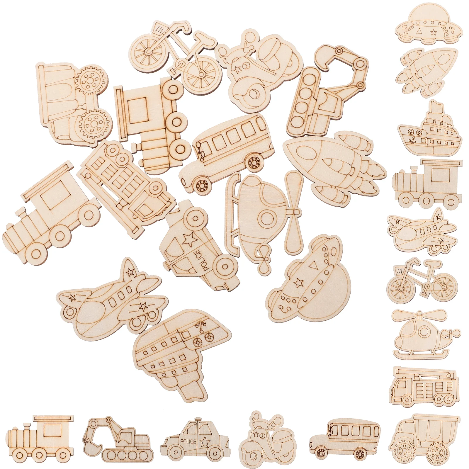 

50 Pcs Aircraft Wood Chips Painting Crafts Creative Wooden Cutout Slice Ornaments Bike Vehicle Cutouts DIY Man