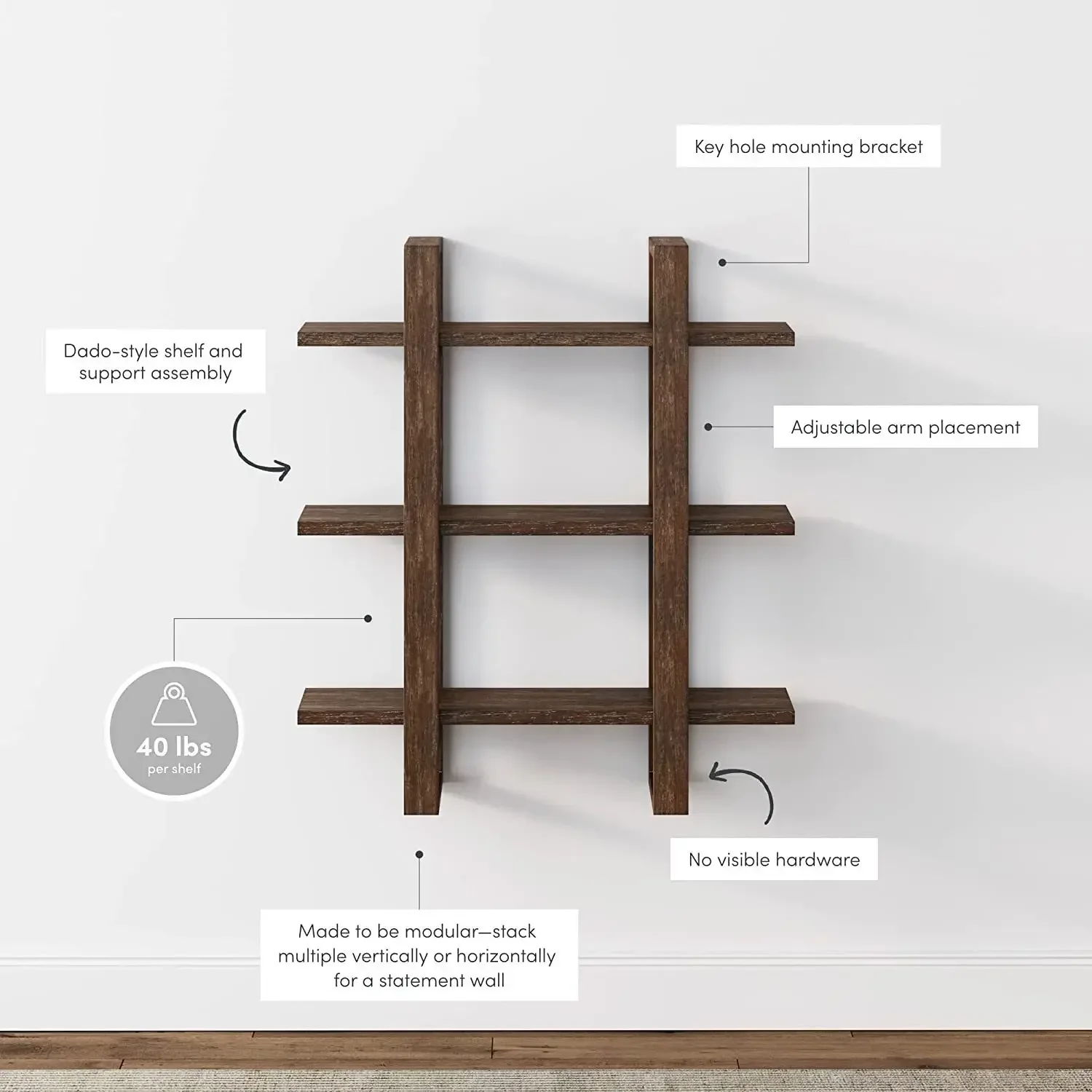 Étagère murale flottante en bois massif, présentoir à 3 couches, décoration de la maison, étagère modulaire