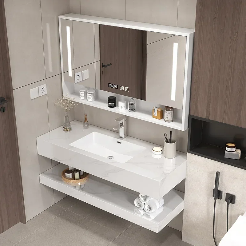 Bathroom furniture Light luxury rock slab Double layer wash basin Wash table Modern face basin Bathroom cabinet combination