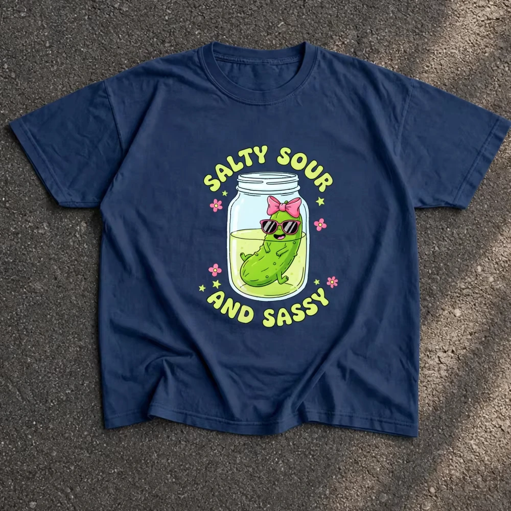 Salty Sour Sassy Pickle Character Men T-Shirt Trendy Streetwear Tee Top Summer Vacation Outfit Humorous Gift for Women Tops