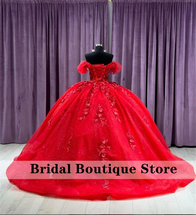 Red Sweetheart Princess Quinceanera Dress 2024 Off spalla pizzo fiori perline festa di compleanno dolce 16 Ball Gown Vestidos