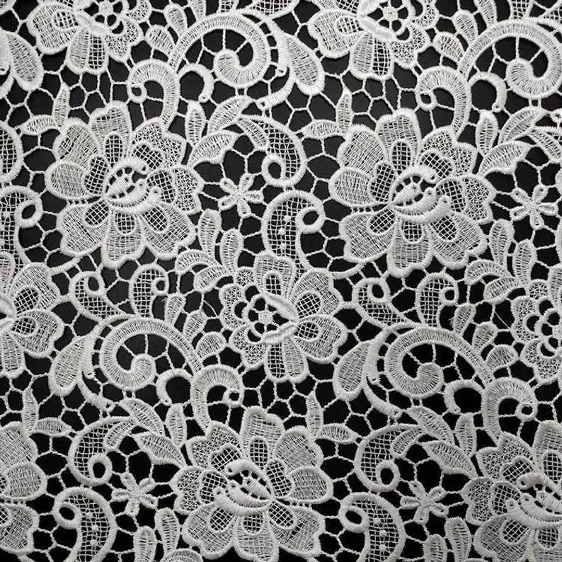 

Crocheted Hollowed Flower Fabric, Heavy Guipure Fabric, Water Soluble Bridal Lace Fabric, 51" Wide 1 Yard Long