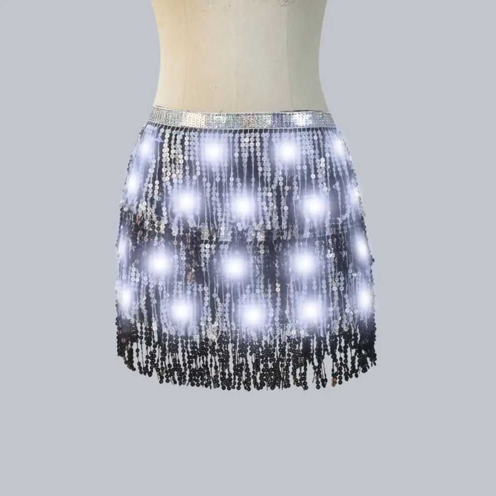 Belt Wrap Belly Dance Hip Scarf Shiny Lace-up Light Up Hip Scarf Star Fringe Night Club LED Sequin Tassel Skirts Festival